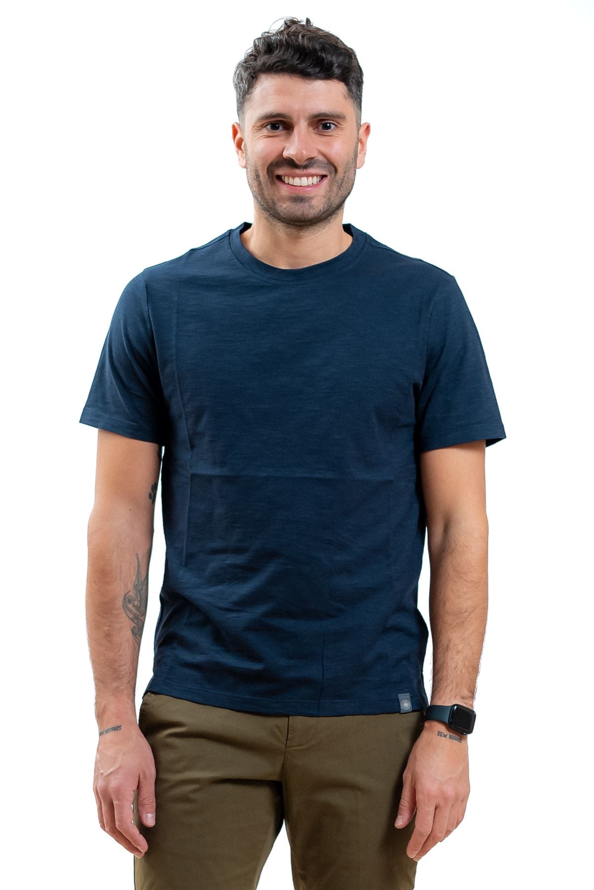 kangra cashmere uomo t-shirt blu in cotone fiammato, fronte