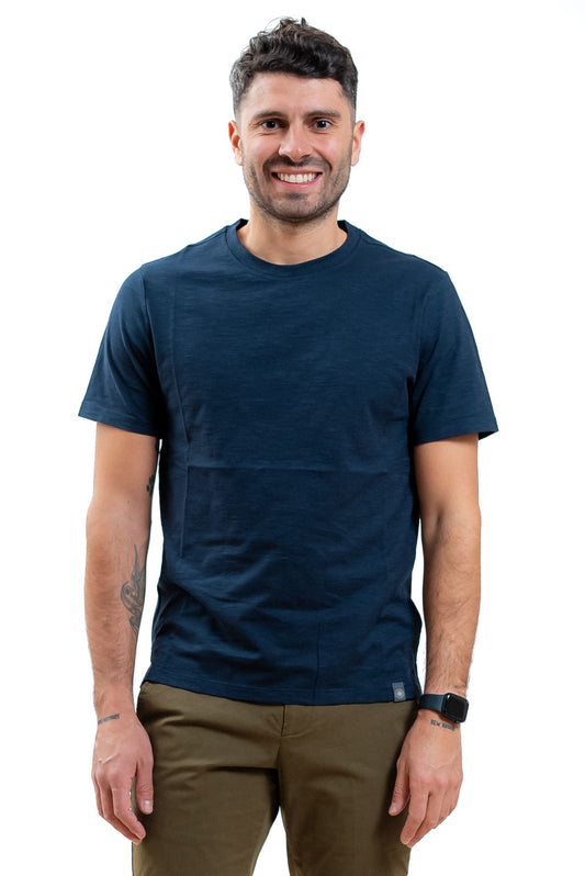 kangra cashmere uomo t-shirt blu in cotone fiammato, fronte