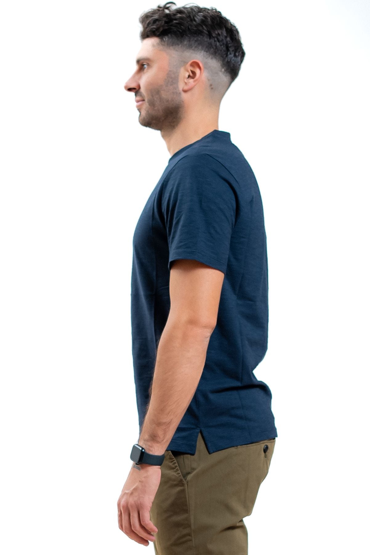 kangra cashmere uomo t-shirt blu in cotone fiammato, lato