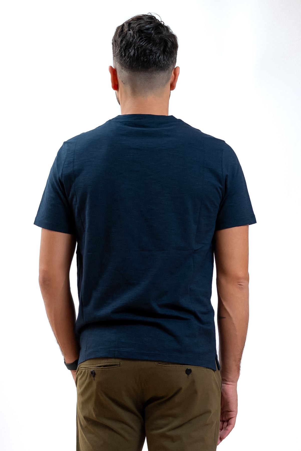 kangra cashmere uomo t-shirt blu in cotone fiammato, retro