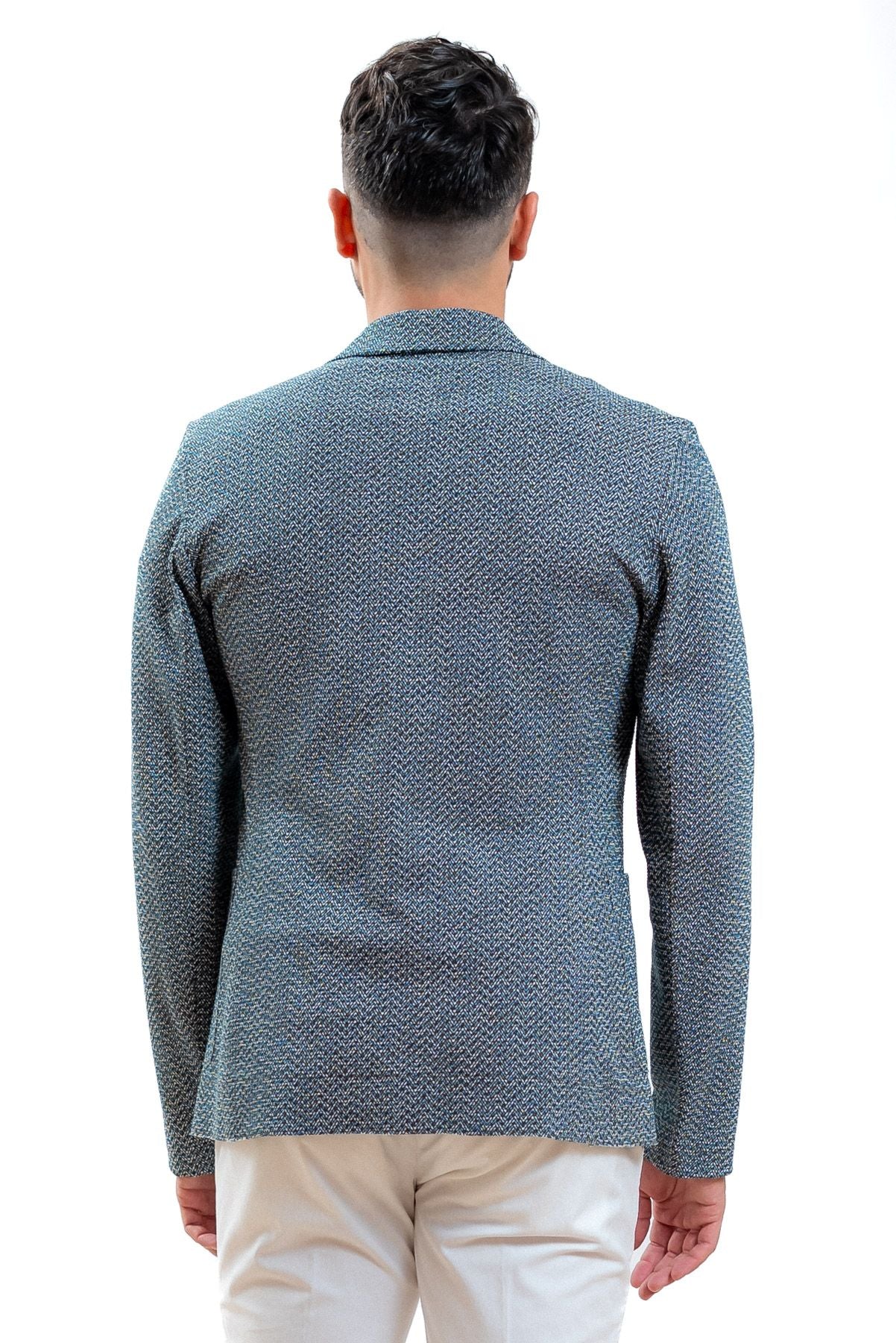 Bob company uomo giacca monopetto celeste a fantasia, retro