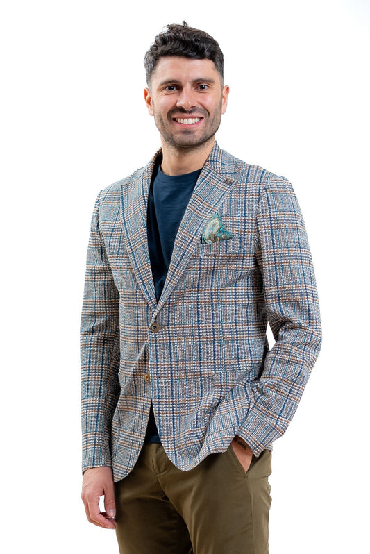 Bob company uomo giacca monopetto check blu, fronte