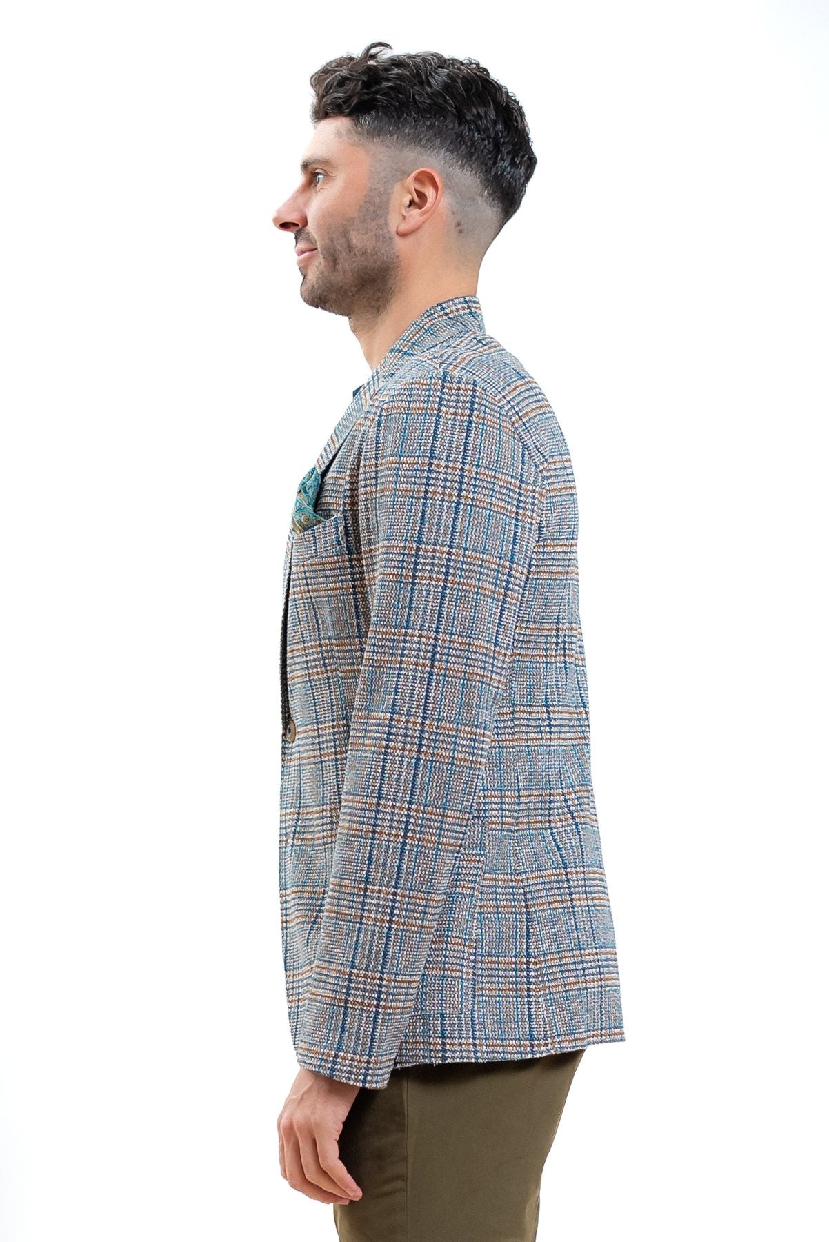 Bob company uomo giacca monopetto check blu, lato