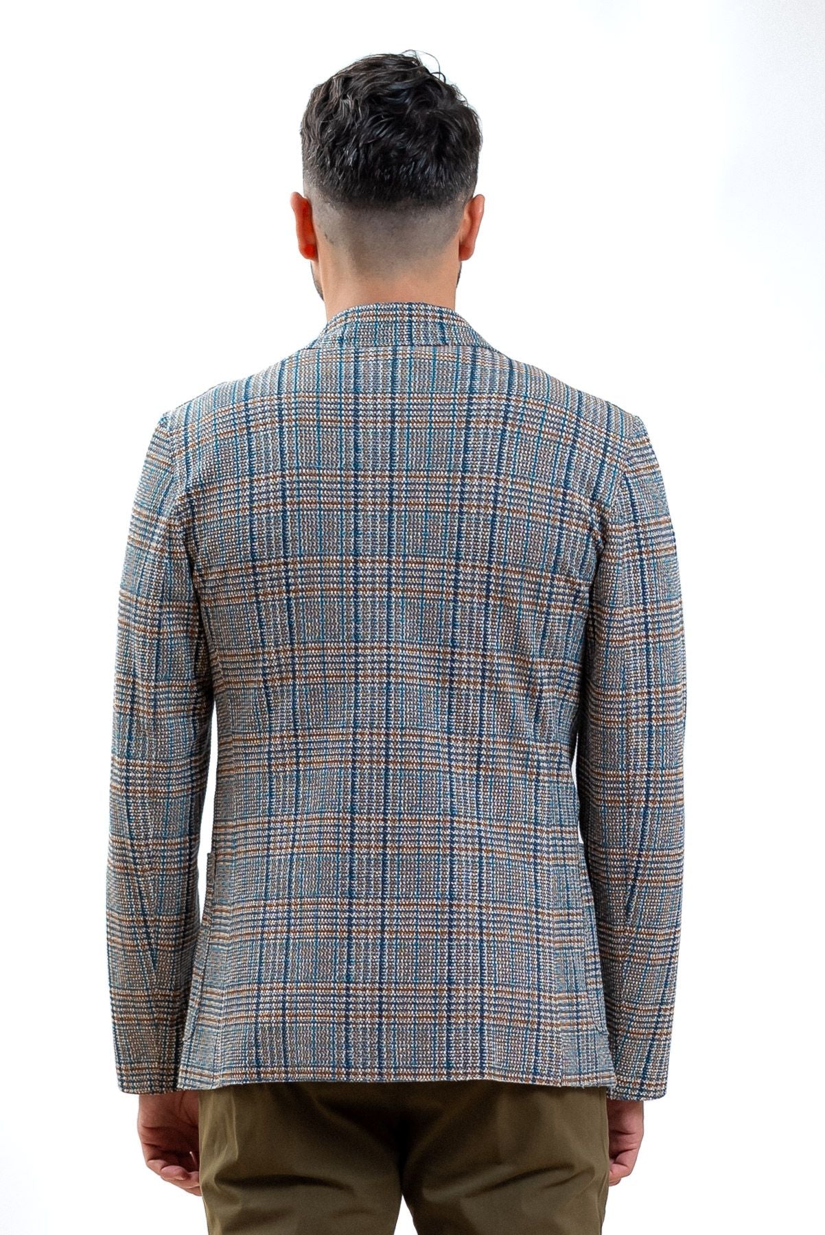 Bob company uomo giacca monopetto check blu, retro