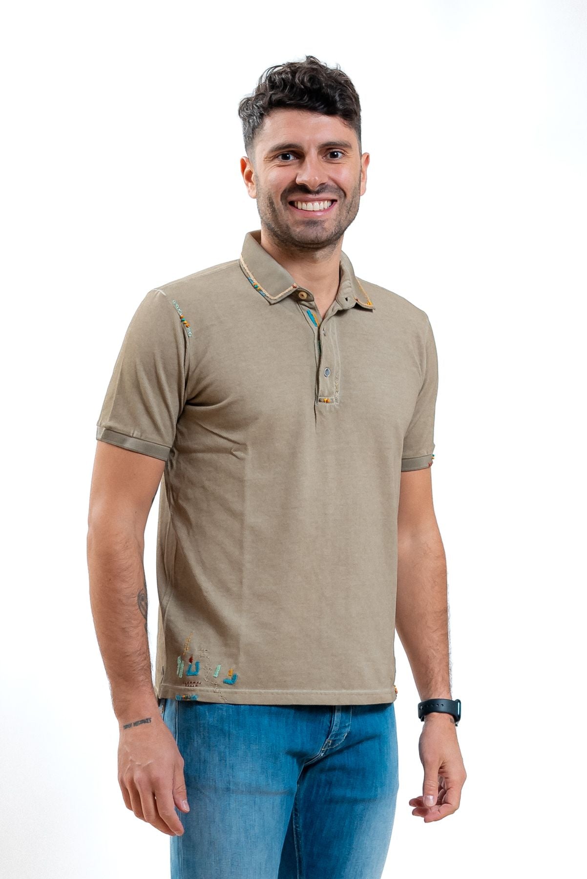 polo marrone bob company con ricami, fronte