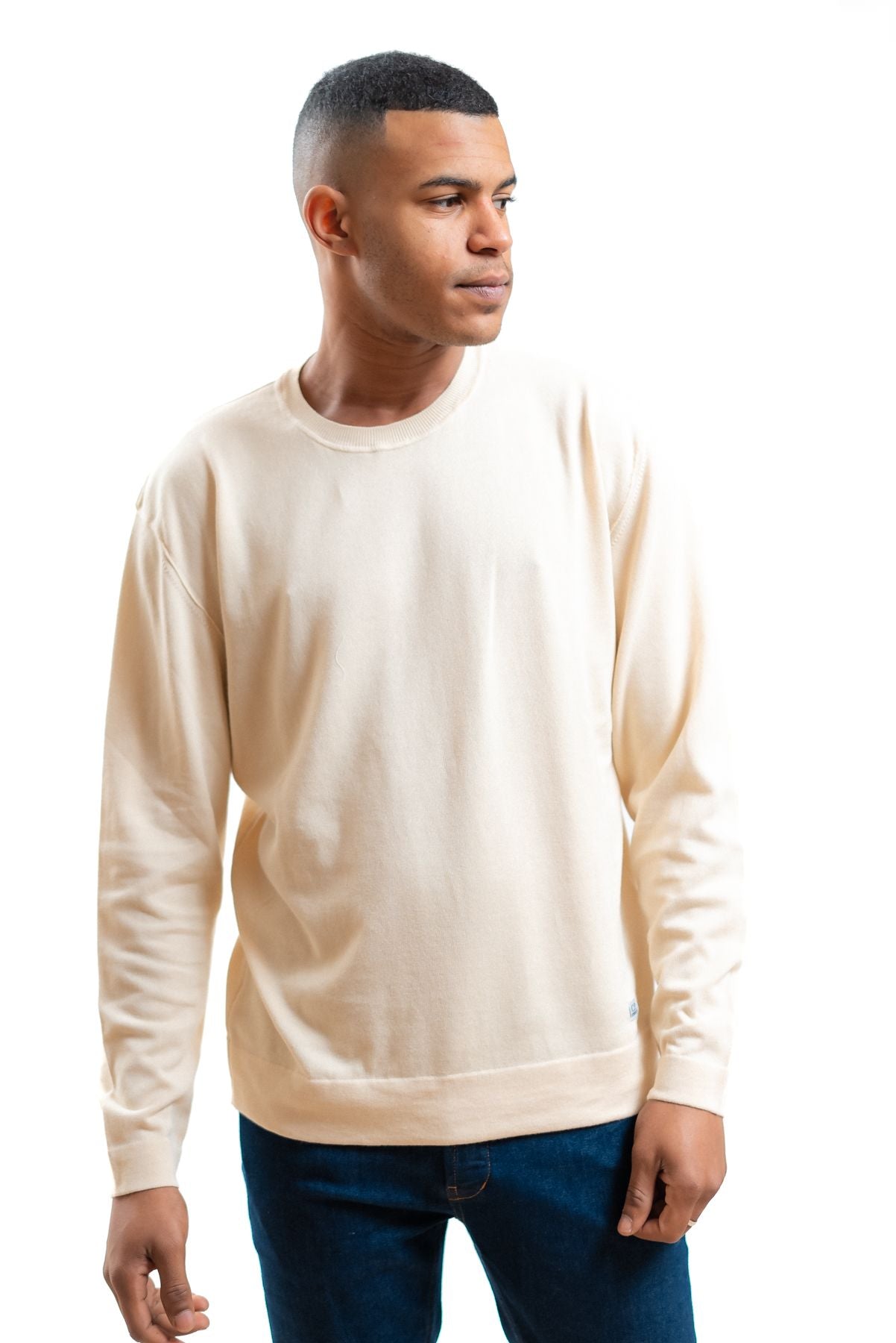 cp company uomo maglioncino beige in cotone sea island, fronte