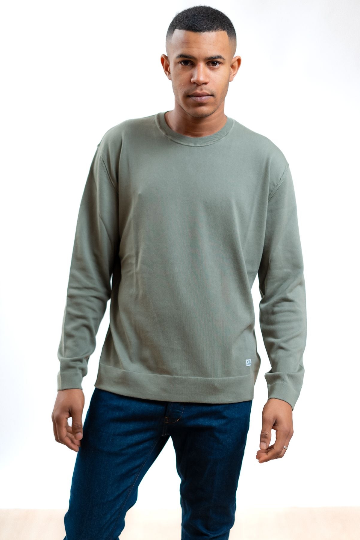cp company uomo maglioncino verde in cotone sea island, fronte