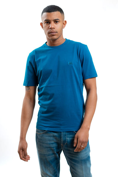 cp company uomo t-shirt azzurra a girocollo con logo, fronte