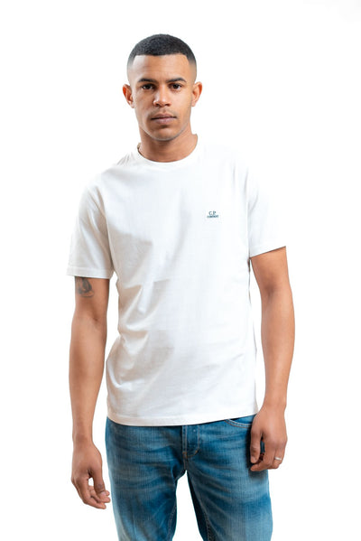 cp company uomo t-shirt bianca a girocollo con logo, fronte