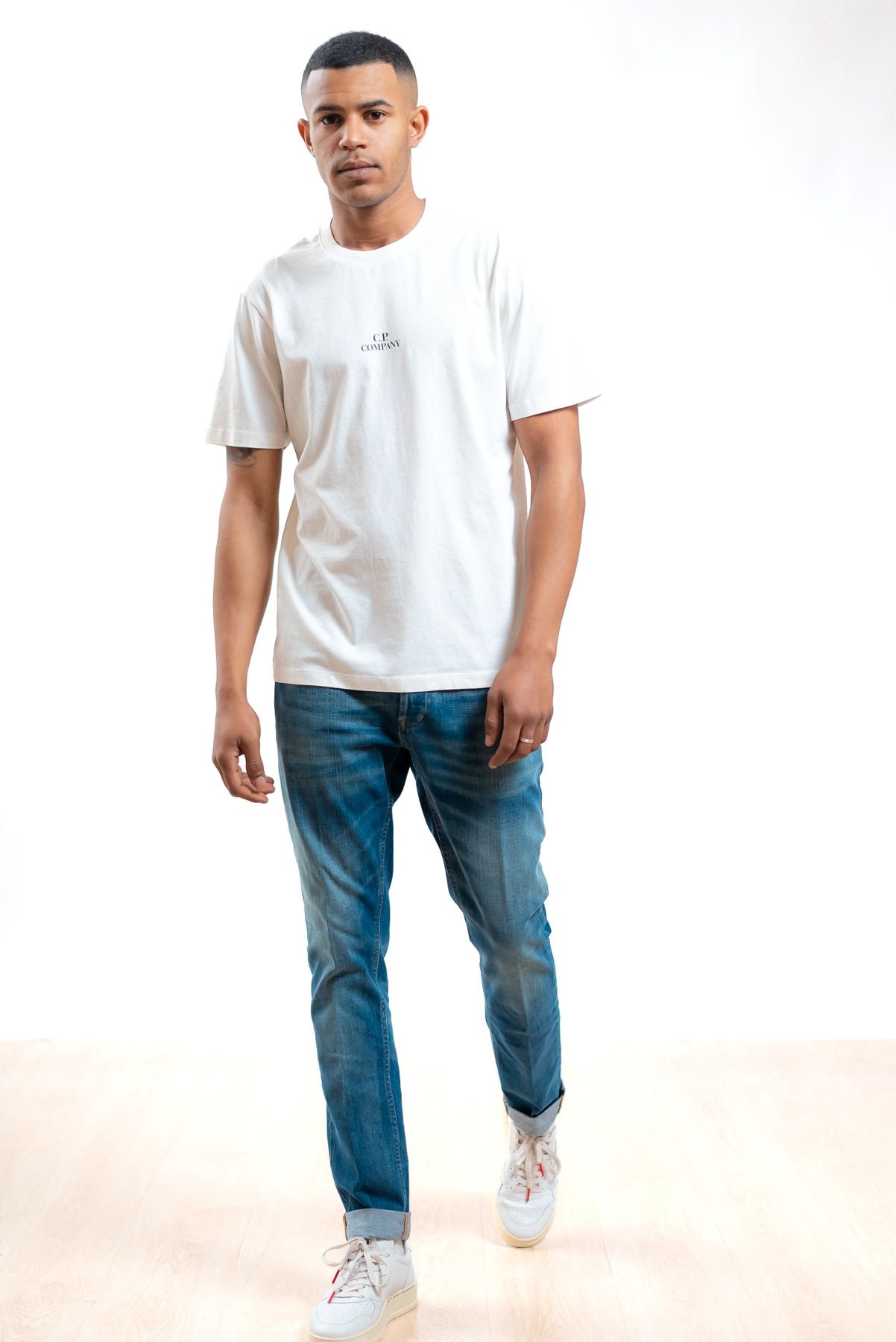 cp company t-shirt uomo bianca con logo e stampa, intero