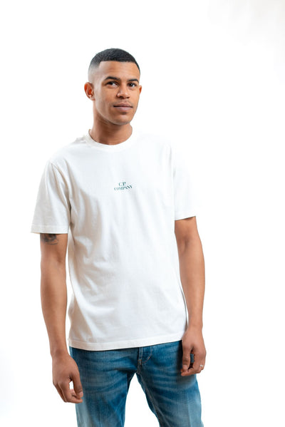 cp company t-shirt uomo bianca con logo e stampa, fronte