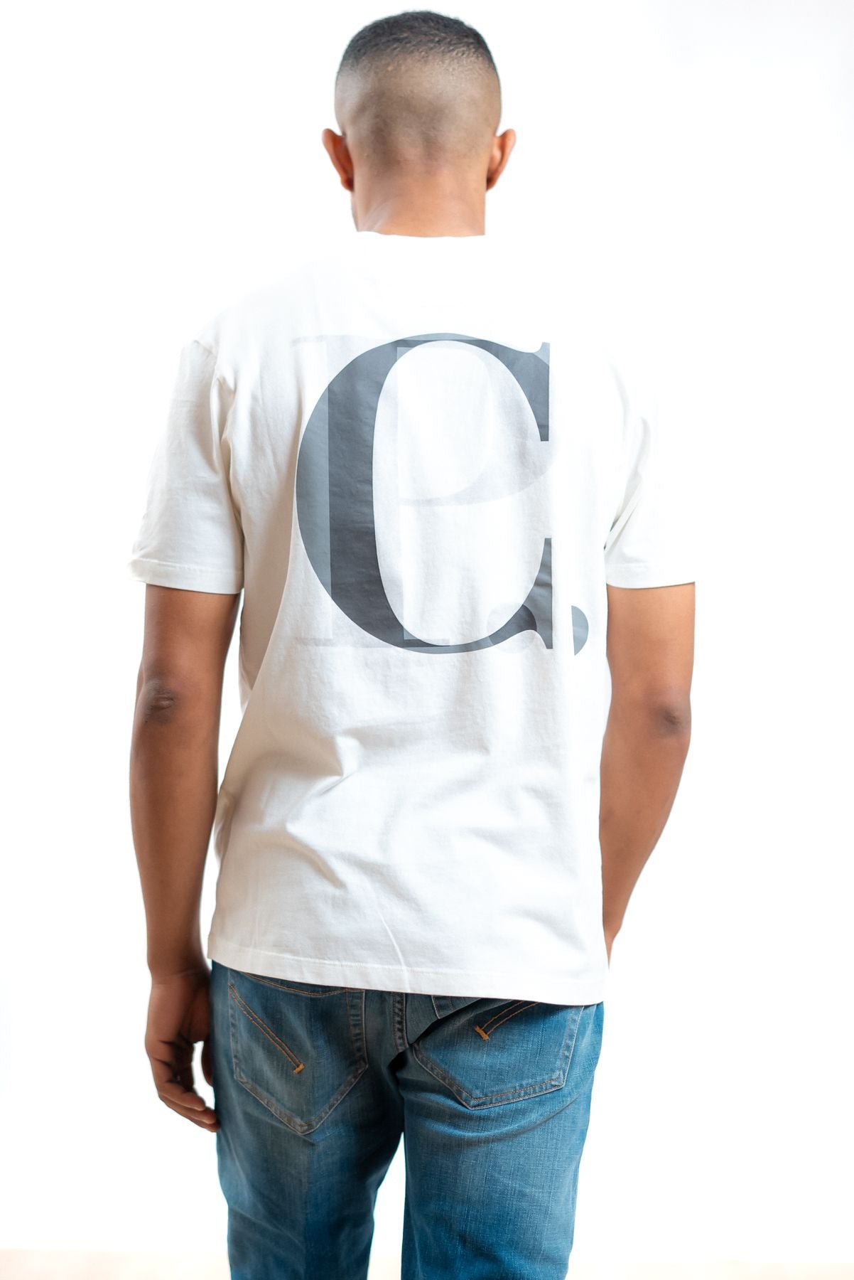 cp company t-shirt uomo bianca con logo e stampa, retro