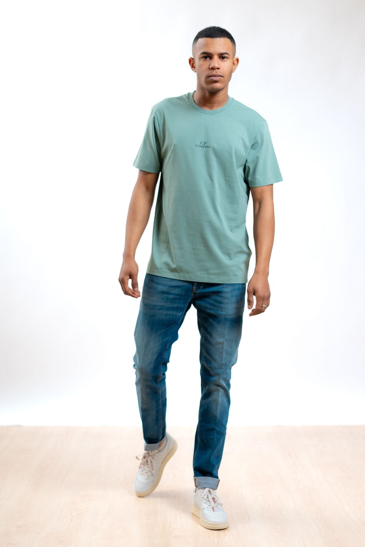 cp company t-shirt uomo verde con logo e stampa, intero
