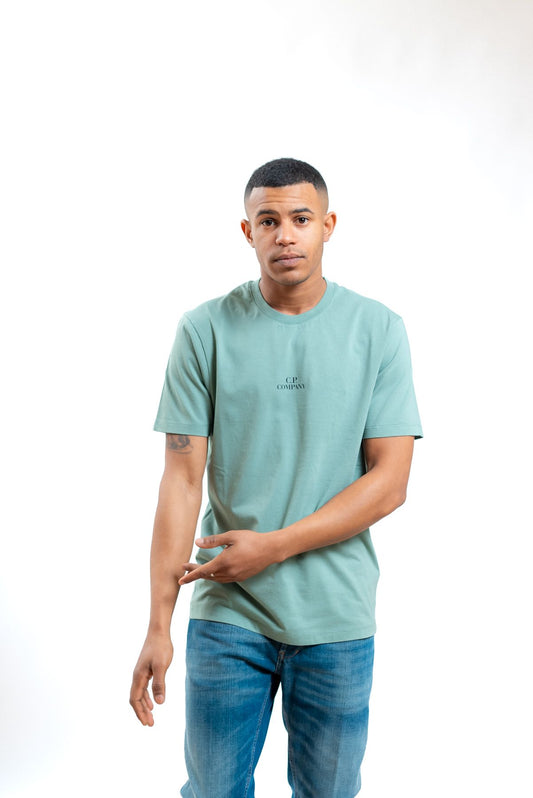 cp company t-shirt uomo verde con logo e stampa, fronte