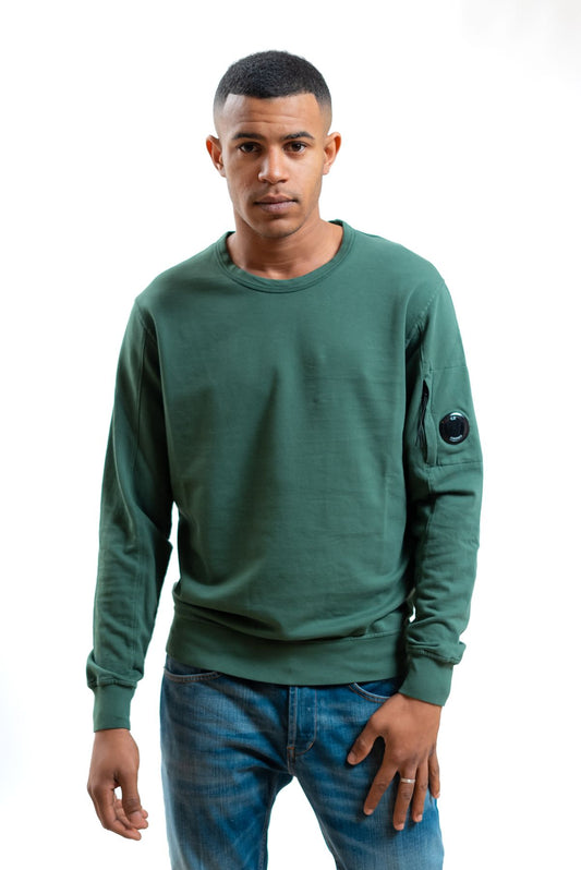 cp company uomo felpa light fleece verde a girocollo, fronte
