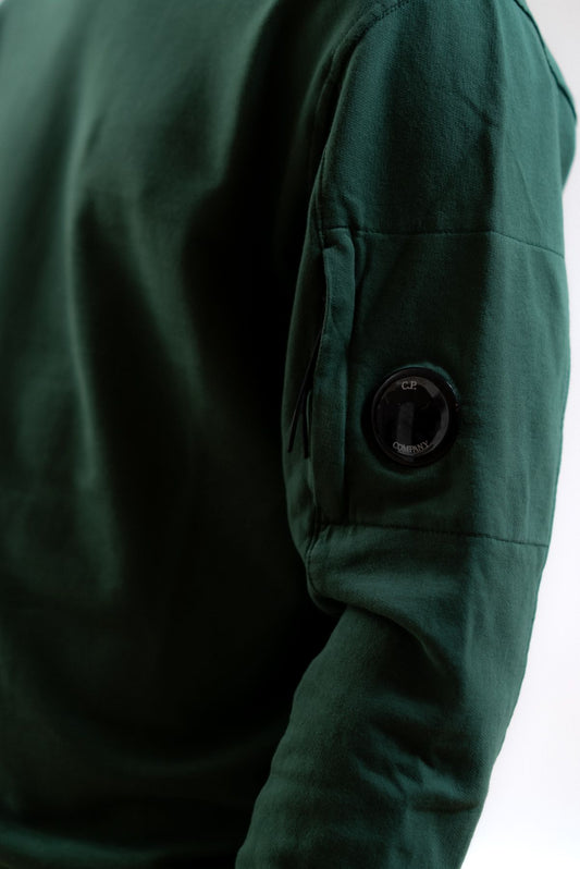 cp company uomo felpa light fleece verde a girocollo, dettaglio
