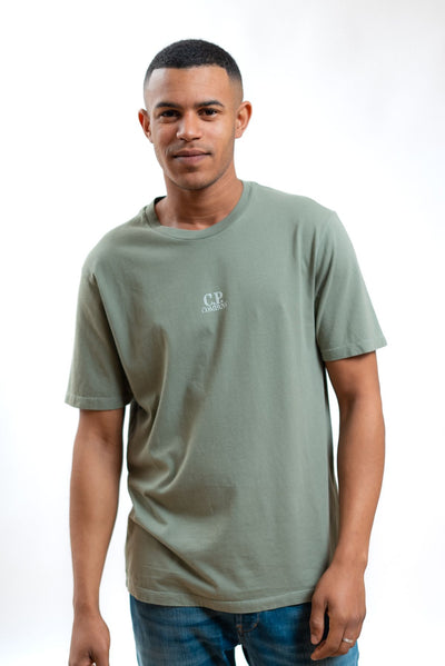 cp company uomo t-shirt verde con stampa Artisanal Three Cards, fronte