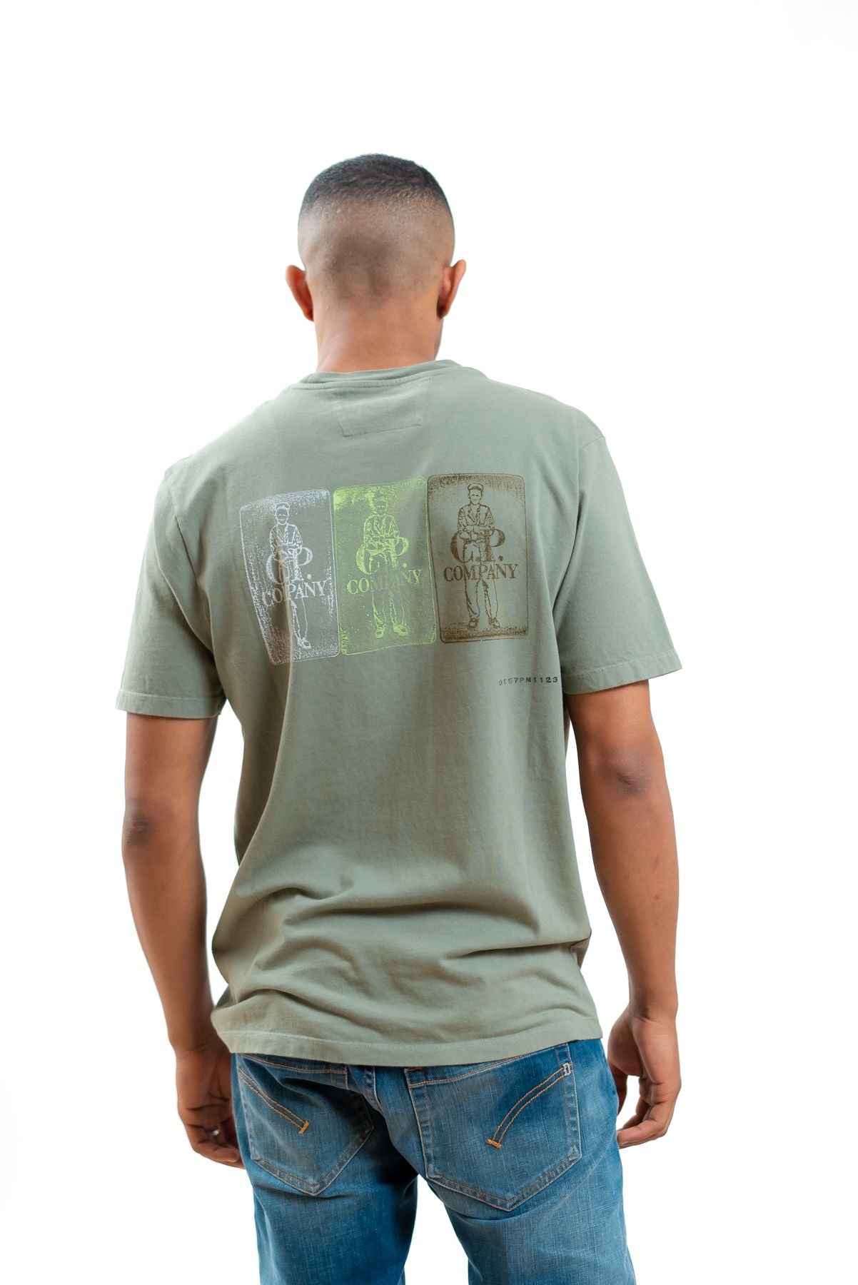 cp company uomo t-shirt verde con stampa Artisanal Three Cards, retro