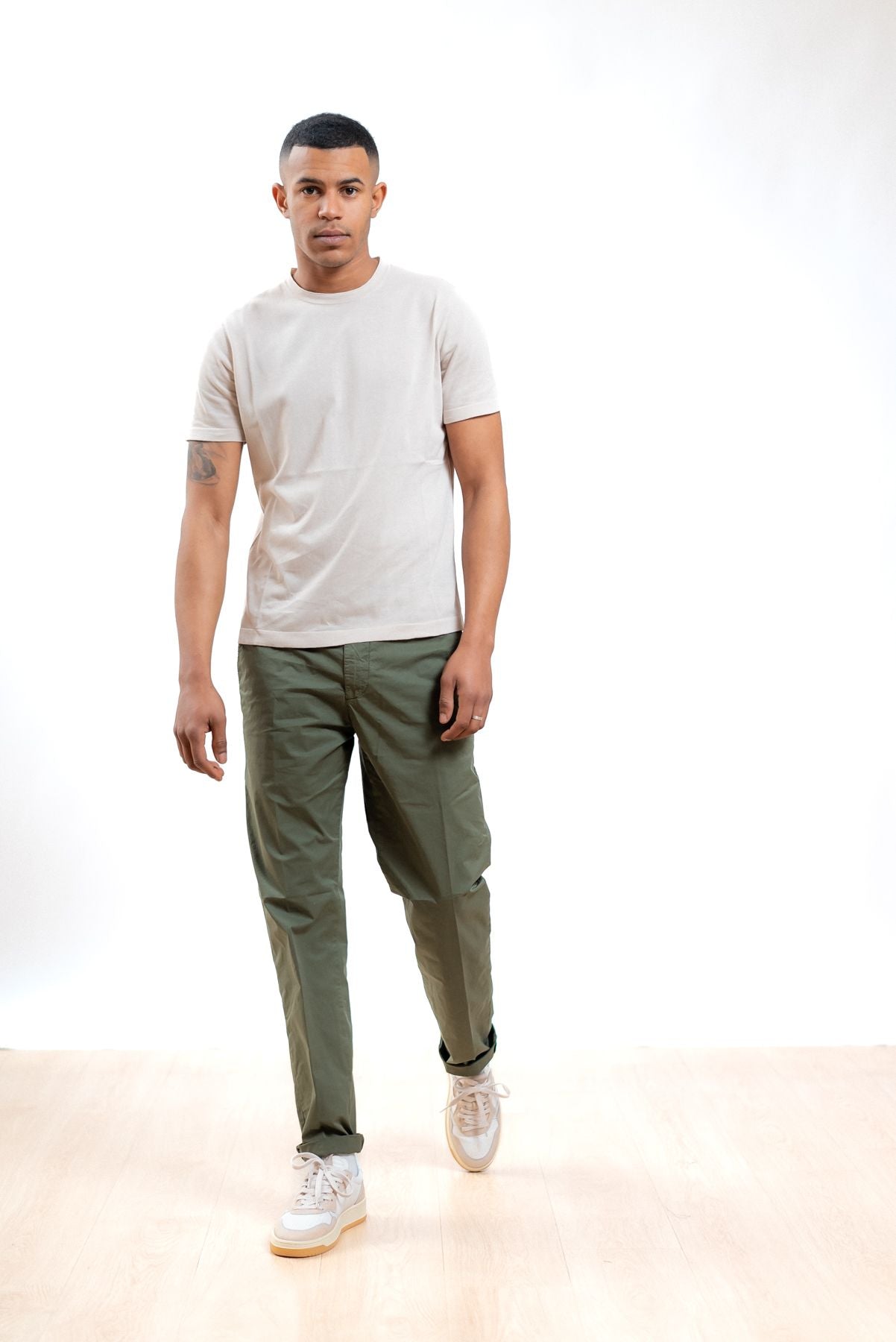 White sand pantalone uomo greg verde in cotone, intero