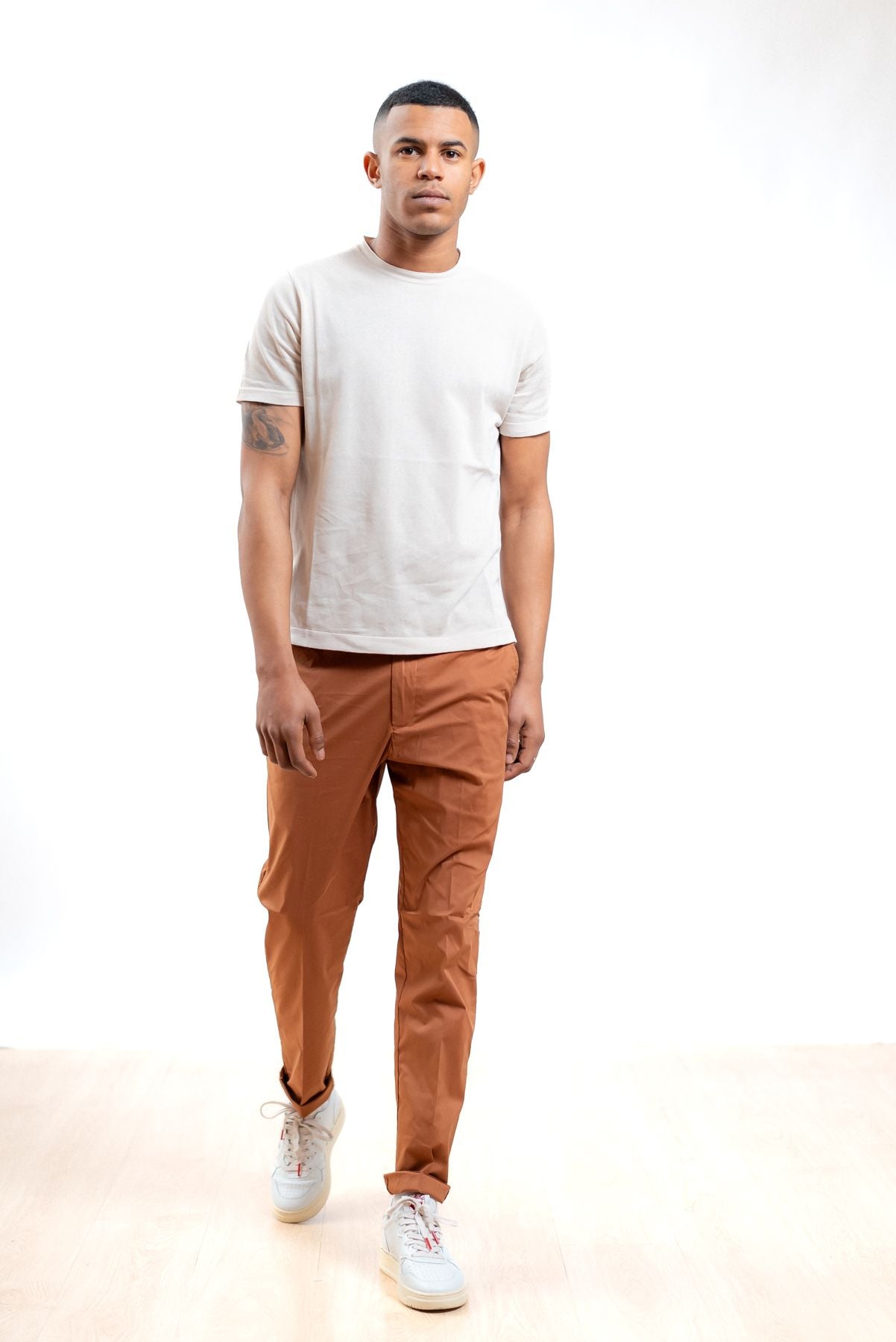 White sand pantalone uomo greg marrone in cotone, intero