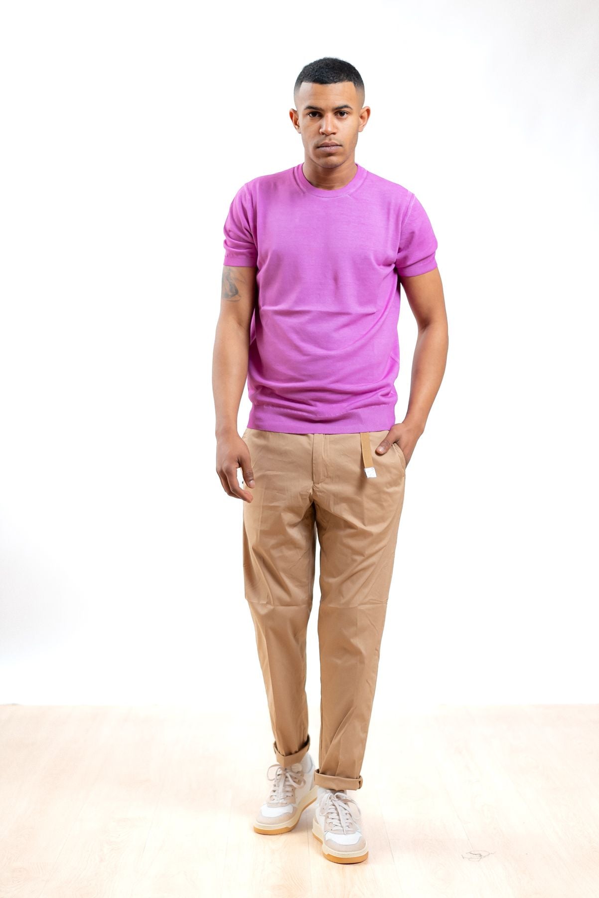 kangra cashmere uomo maglia in filo di cotone rosa, intero