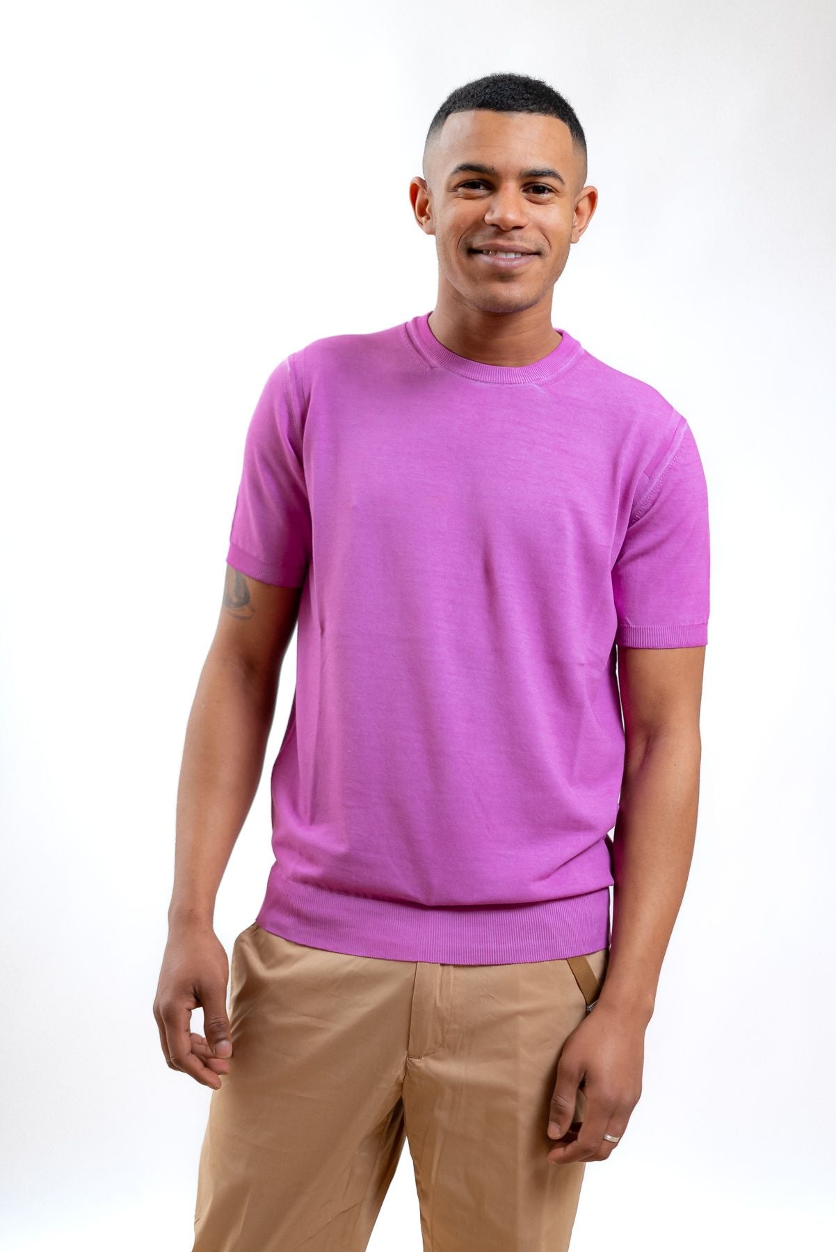 kangra cashmere uomo maglia in filo di cotone rosa, fronte