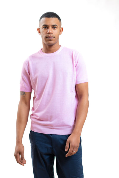 kangra cashmere uomo maglia in filo di cotone rosa chiaro, fronte