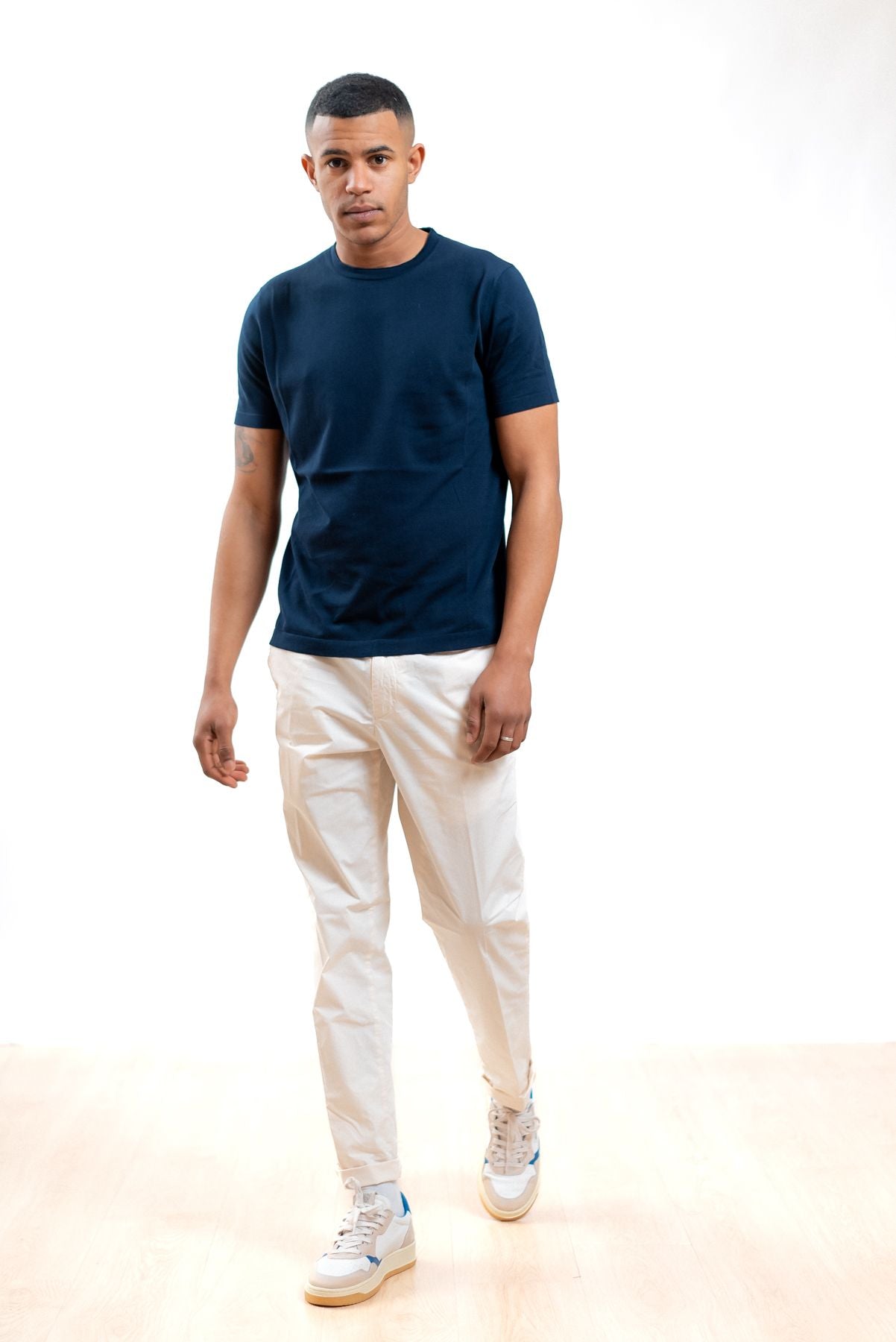 kangra cashmere uomo maglia in filo di cotone blu a girocollo, intero