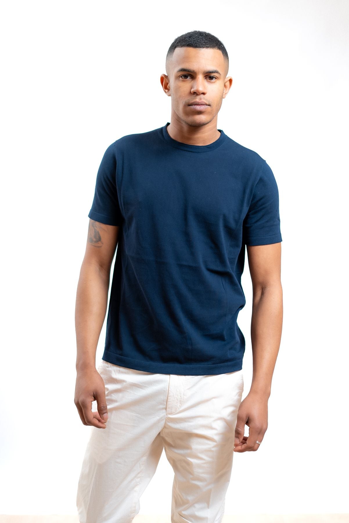 kangra cashmere uomo maglia in filo di cotone blu a girocollo
