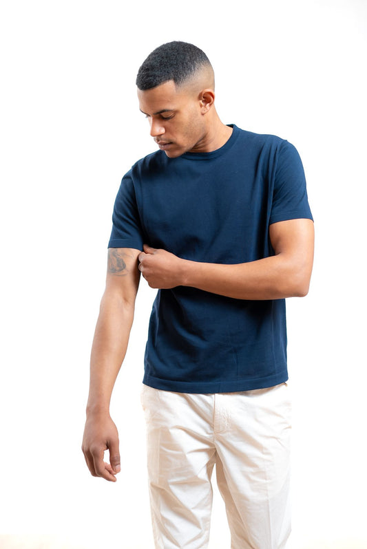 kangra cashmere uomo maglia in filo di cotone blu a girocollo, fronte