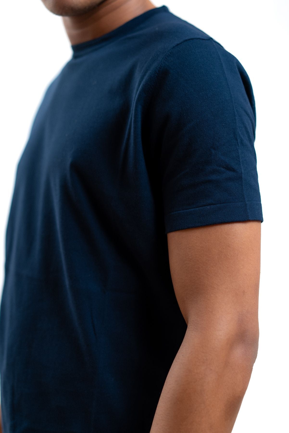 kangra cashmere uomo maglia in filo di cotone blu a girocollo, dettaglio