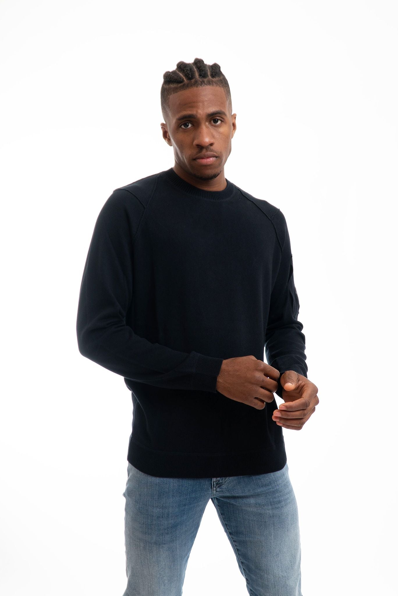 Maglia Blu con Lente e Cuciture in Rilievo