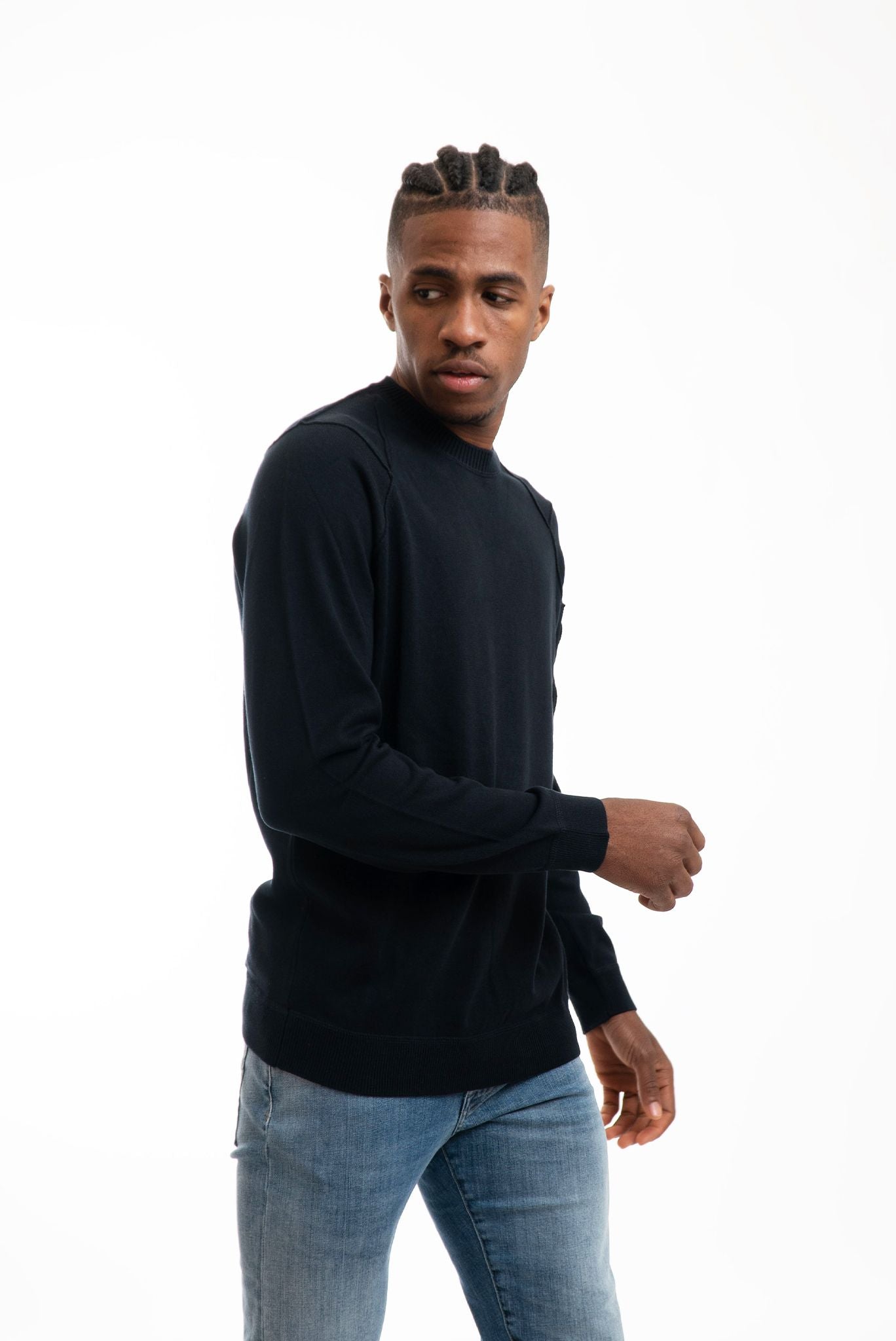 Maglia Blu con Lente e Cuciture in Rilievo