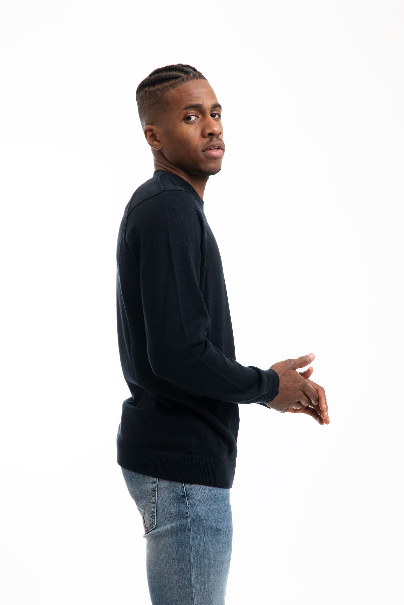 Maglia Blu con Lente e Cuciture in Rilievo