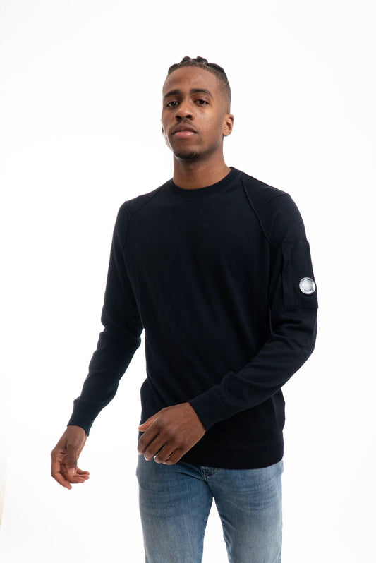 Maglia Blu con Lente e Cuciture in Rilievo