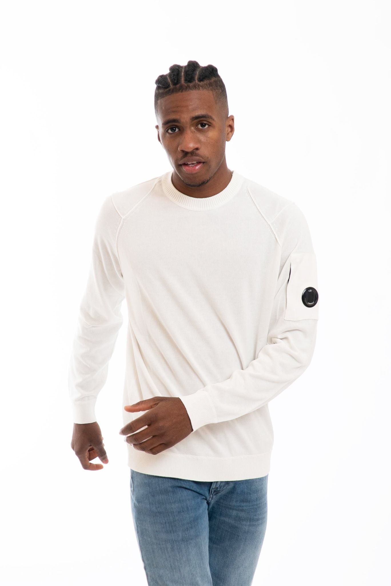 Maglia con Lente e Cuciture in Rilievo Bianco