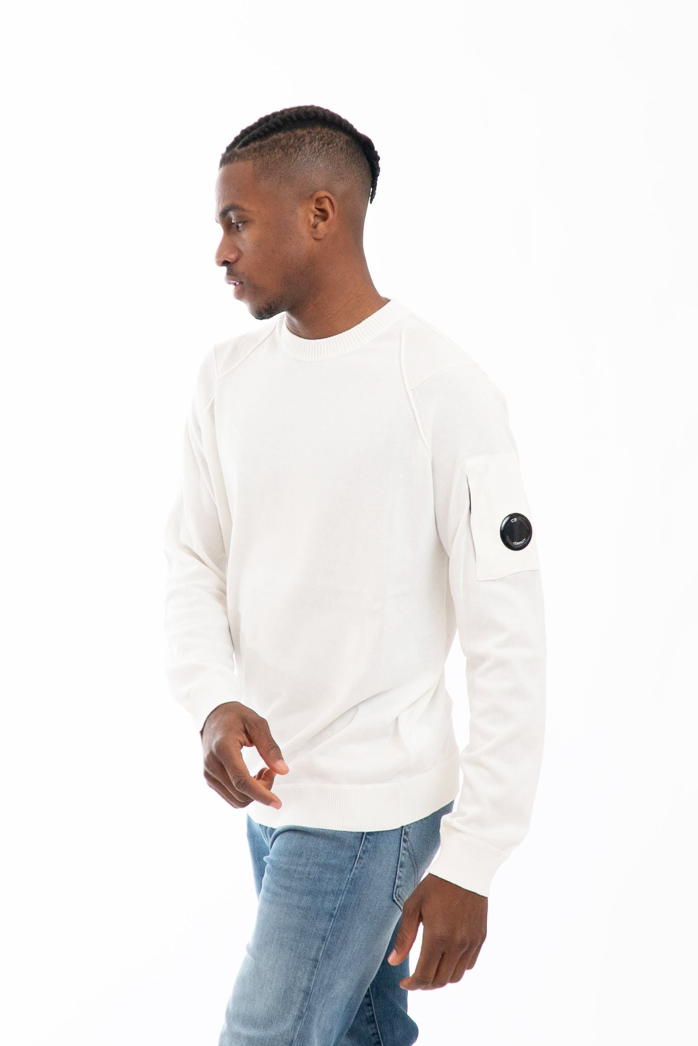 Maglia con Lente e Cuciture in Rilievo Bianco