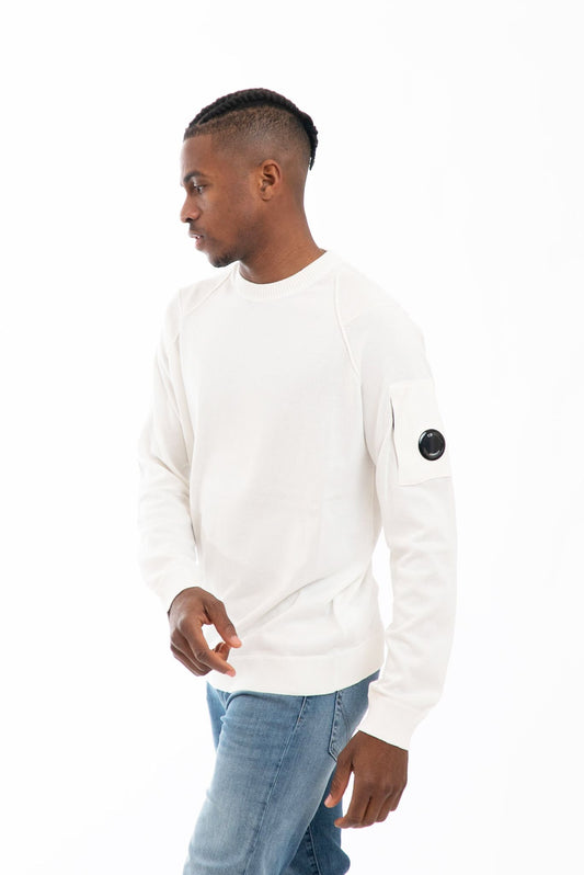 Maglia con Lente e Cuciture in Rilievo Bianco