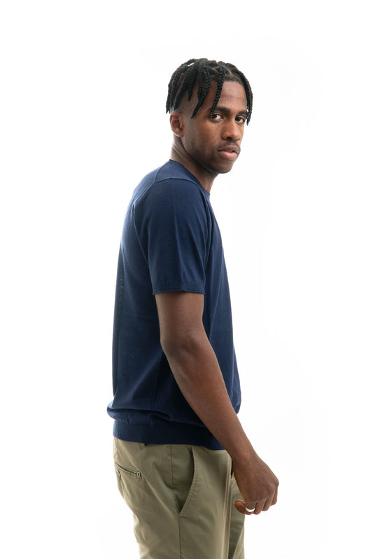 T-shirt in Maglia in Filo di Cotone Blu