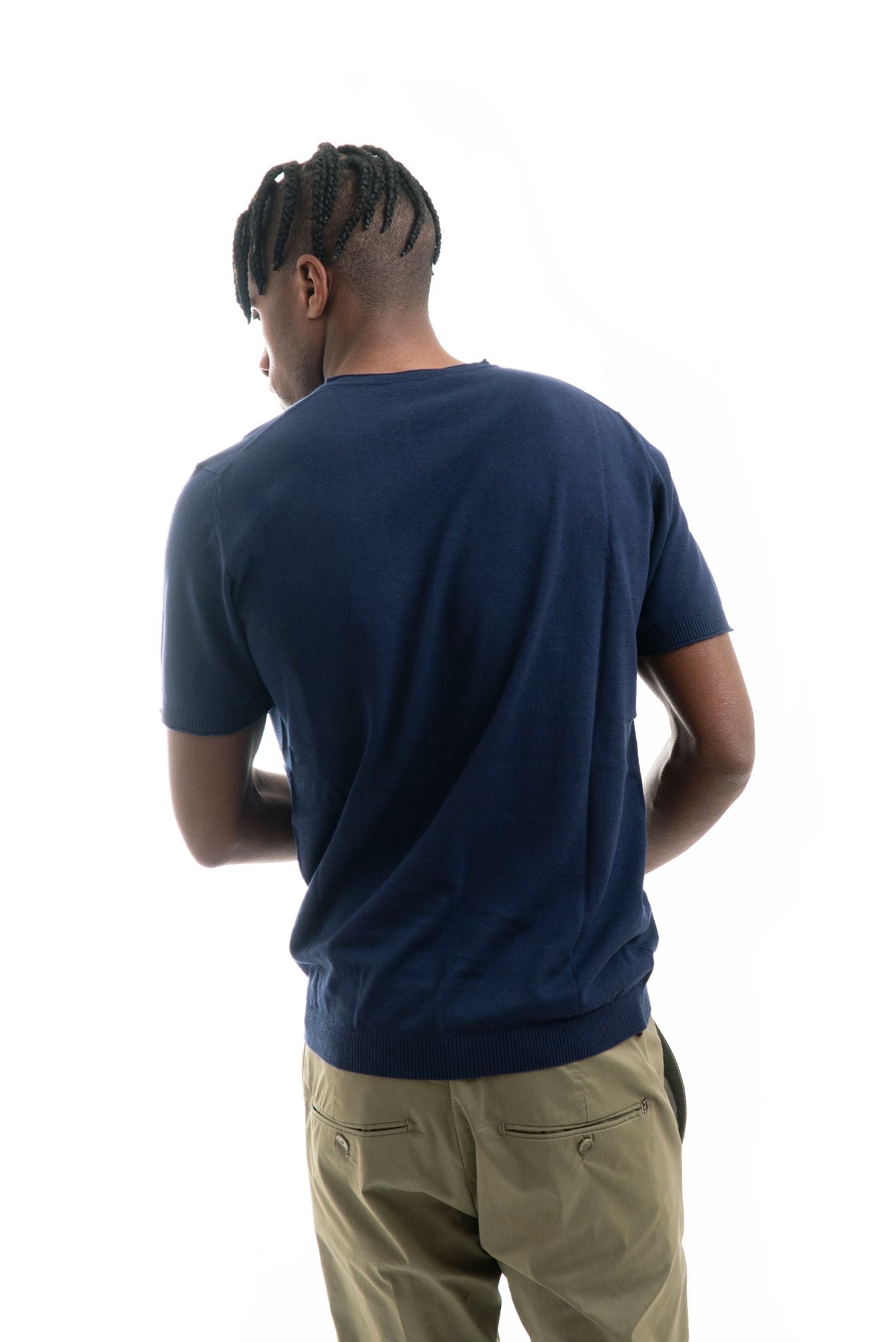 T-shirt in Maglia in Filo di Cotone Blu