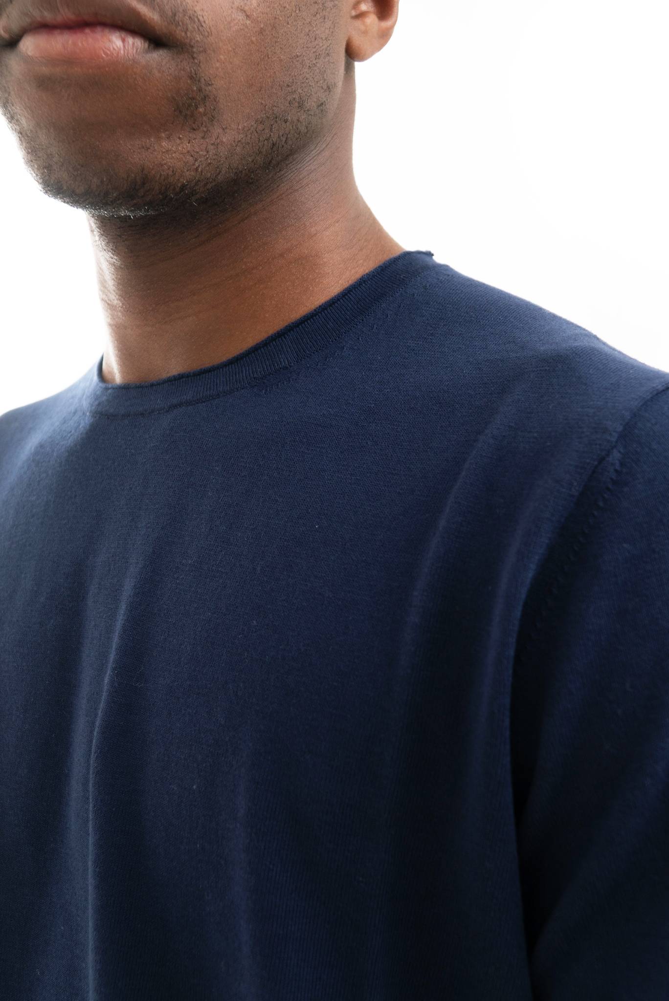 T-shirt in Maglia in Filo di Cotone Blu