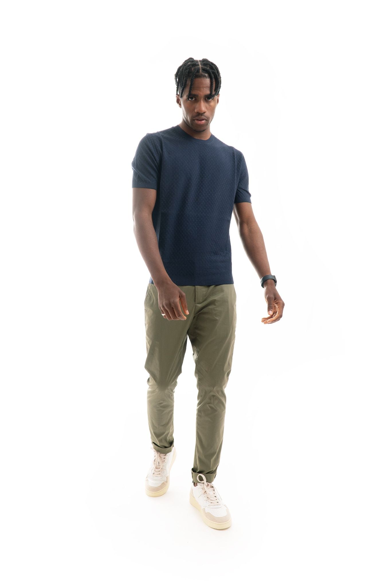 T-shirt in Maglia Lavorata Blu Navy
