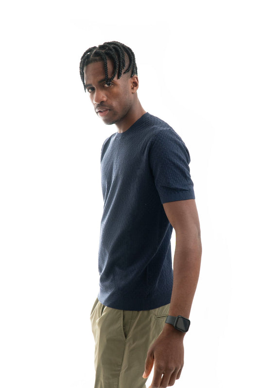 T-shirt in Maglia Lavorata Blu Navy