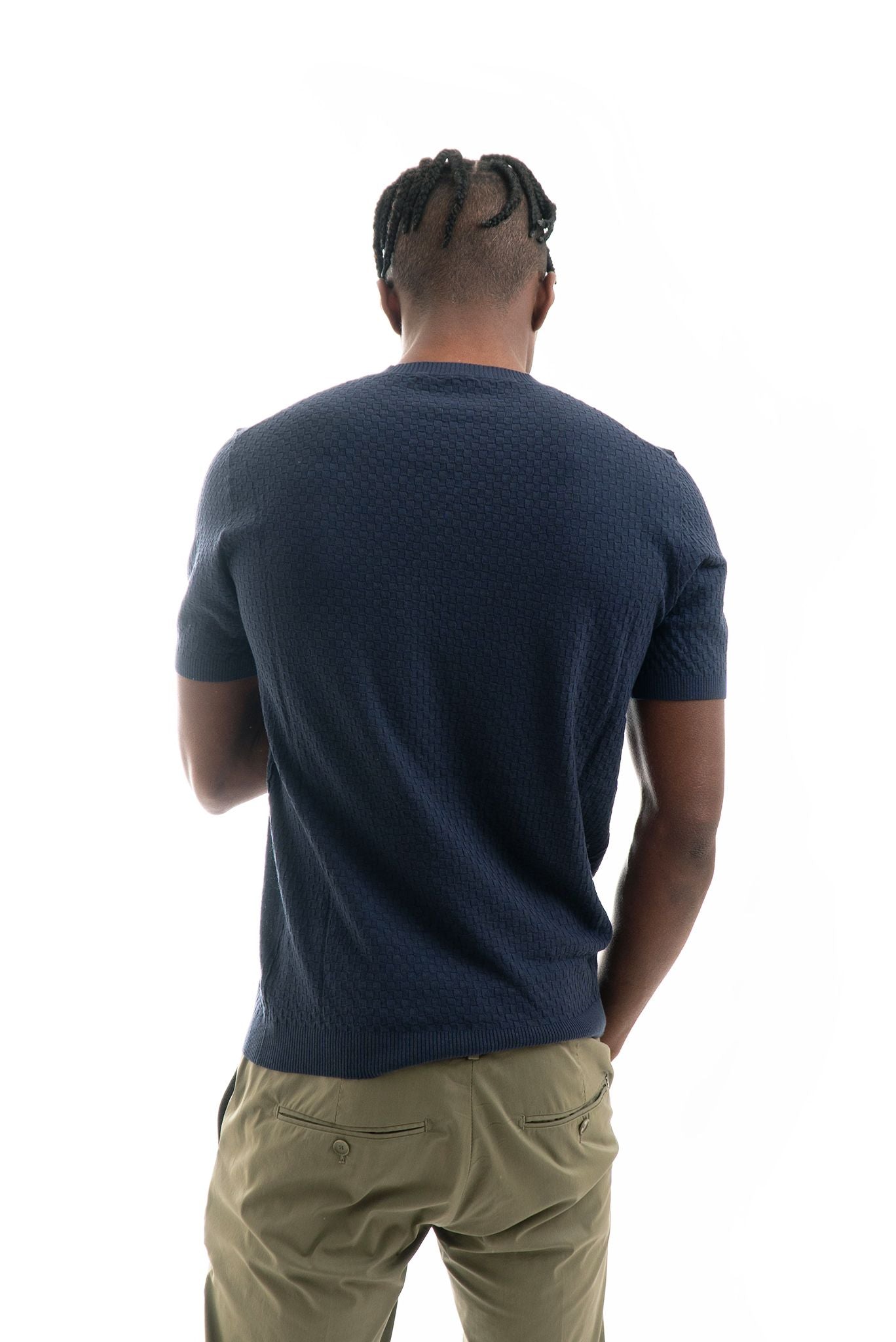T-shirt in Maglia Lavorata Blu Navy