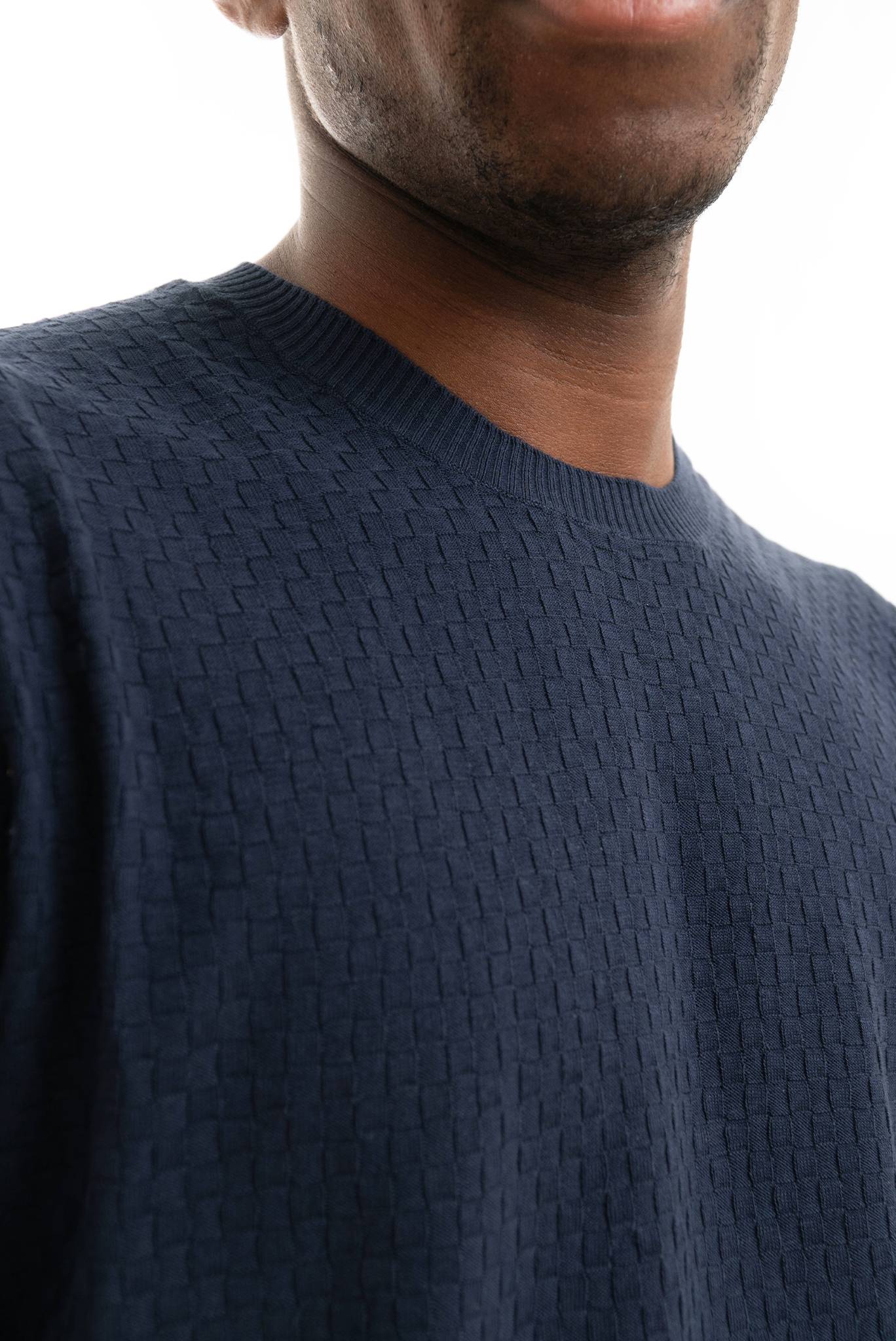 T-shirt in Maglia Lavorata Blu Navy