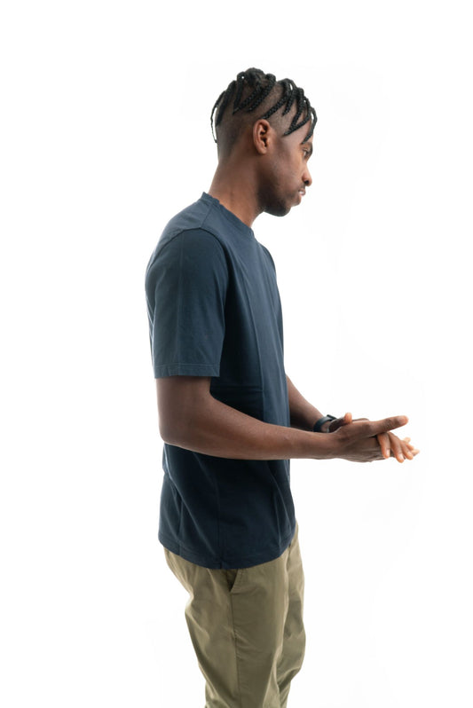 T-shirt Basic con Etichetta Logo Blu Navy