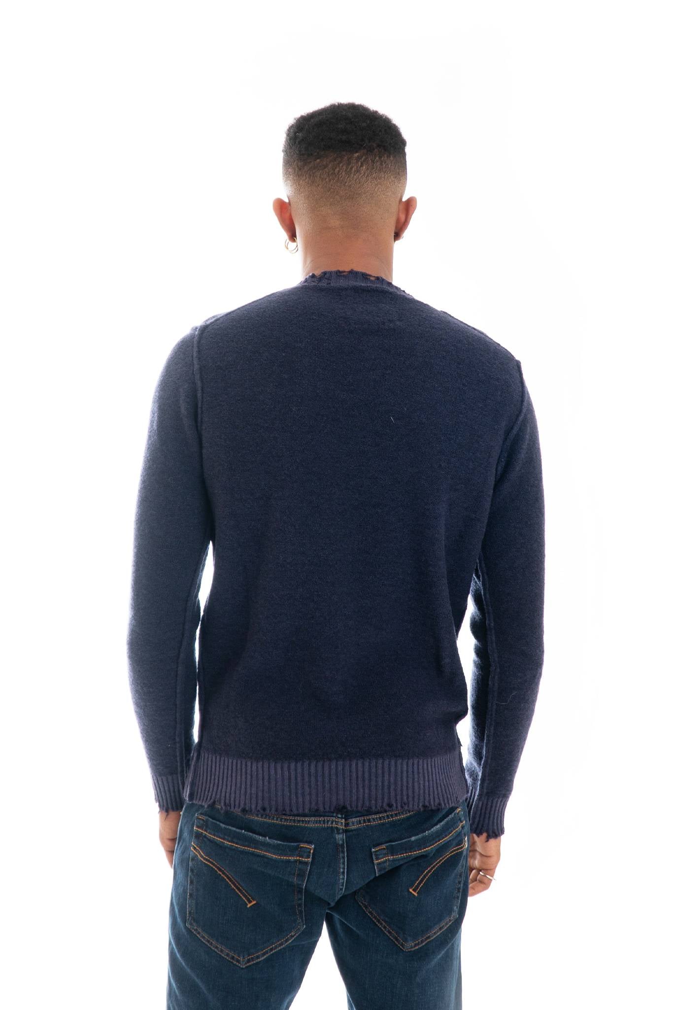 Maglione Blu in Lana con Toppa Denim mi