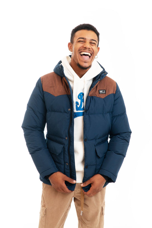 Giubbotto Blu con Dettaglio Suede