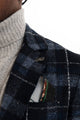 Giacca Monopetto a Fantasia Check Blu