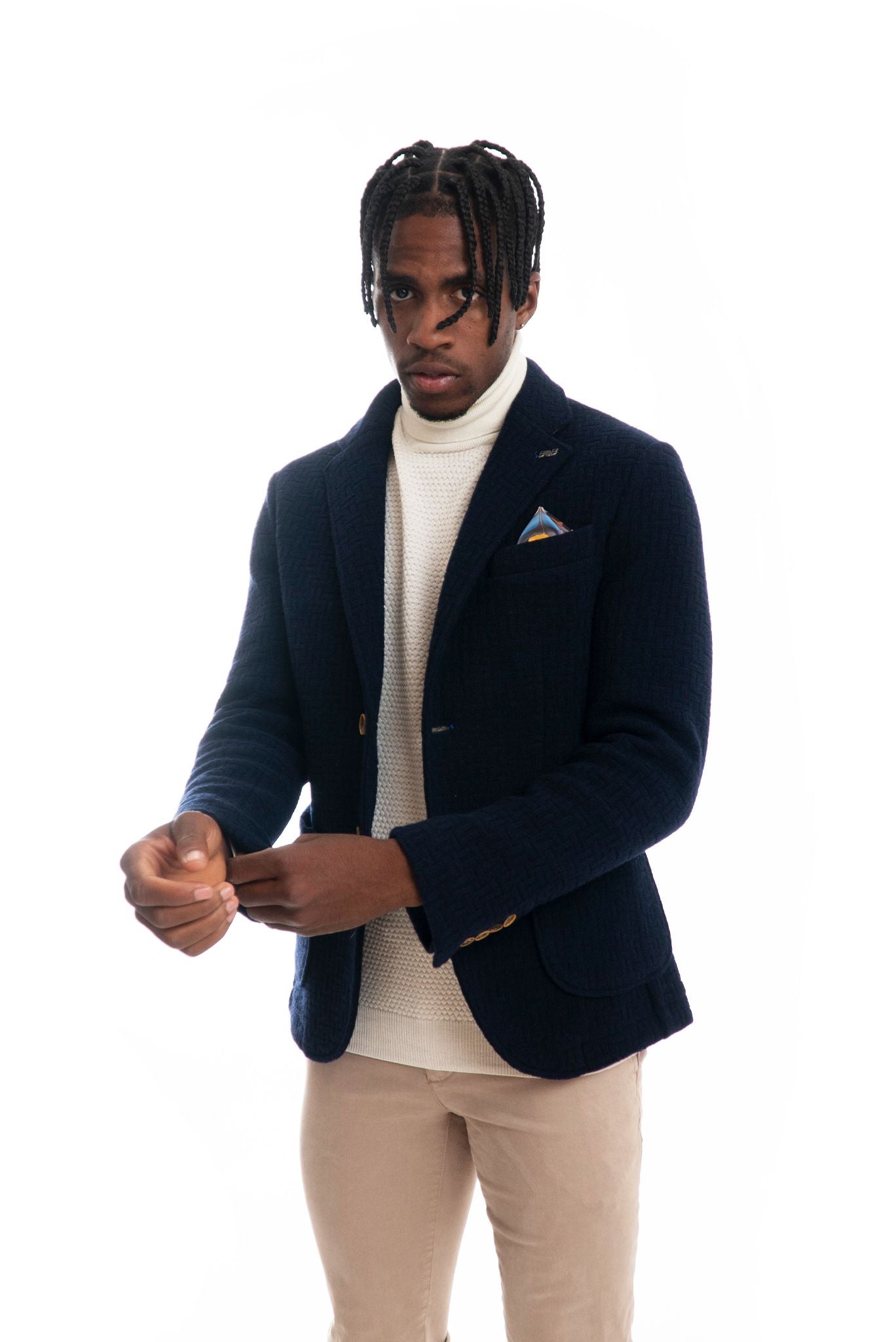 Giacca Blu in Maglia Misto Lana